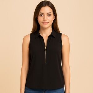 Michael Kors Black Sleeveless Zip Blouse